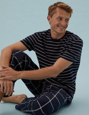 

Mens M&S Collection Cotton Supersoft Striped Loungewear Top - Navy Mix, Navy Mix