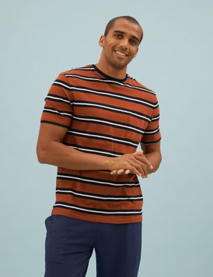 

Mens M&S Collection Pure Cotton Striped Loungewear Top - Rust Mix, Rust Mix