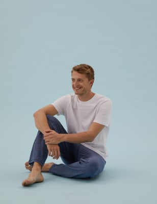 

Mens M&S Collection Gestreifte Loungewear-Hose aus Baumwolle und Jersey - Denim Mix, Denim Mix