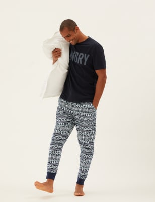 

Mens M&S Collection Superweiche Loungewear-Hose mit Norwegermuster - Green Mix, Green Mix