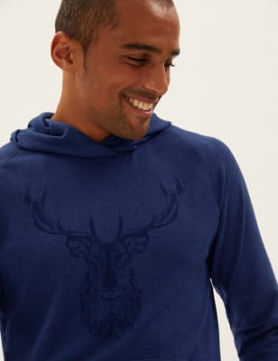 

M&S Collection Sudadera con capucha con estampado de ciervos muy suaveMens - Blue Marl, Blue Marl