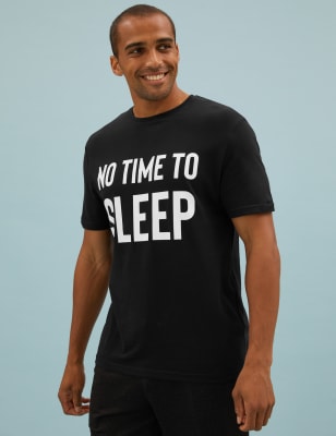 

Mens M&S Collection Pure Cotton Slogan Loungewear Top - Black, Black