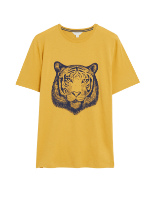 

Mens M&S Collection Pure Cotton Tiger Graphic Loungewear Top - Dark Gold, Dark Gold