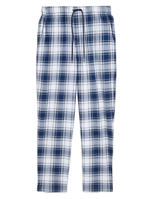 

Mens M&S Collection Pure Cotton Checked Loungewear Bottoms - Indigo Mix, Indigo Mix