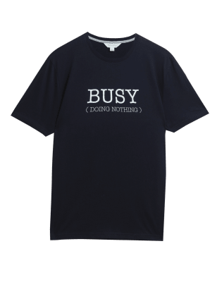 

Mens M&S Collection Pure Cotton Busy Slogan Loungewear Top - Navy Mix, Navy Mix