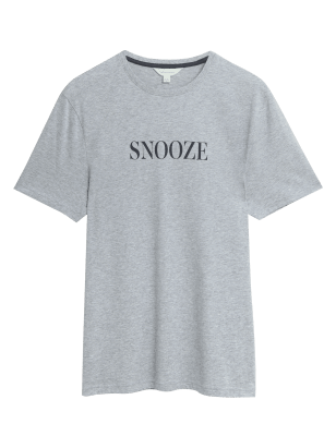 

Mens M&S Collection Pure Cotton Snooze Slogan Loungewear Top - Grey Mix, Grey Mix