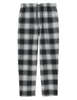 

Mens M&S Collection Brushed Cotton Checked Loungewear Bottoms - Black Mix, Black Mix