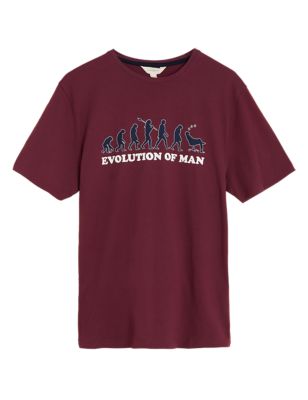 

Mens M&S Collection Pure Cotton Man Graphic Loungewear Top - Burgundy Mix, Burgundy Mix