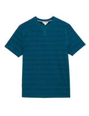 

Mens M&S Collection Pure Cotton Striped Loungewear Top - Teal Mix, Teal Mix