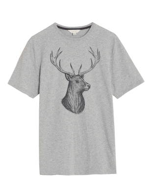 

Mens M&S Collection Schlafanzugoberteil aus reiner Baumwolle mit Hirschmotiv - Grey Marl, Grey Marl