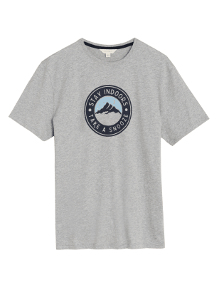 

Mens M&S Collection Pure Cotton Mountain Graphic Loungewear Top - Grey Mix, Grey Mix