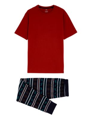 

Mens M&S Collection Pure Cotton Supersoft Stag Print Pyjama Set - Red Mix, Red Mix