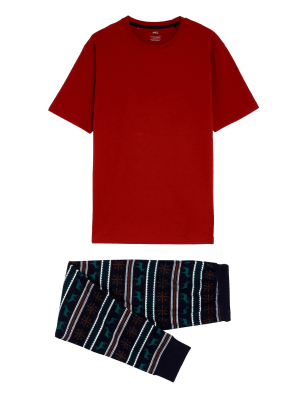 

Mens M&S Collection Pure Cotton Supersoft Stag Print Pyjama Set - Red Mix, Red Mix