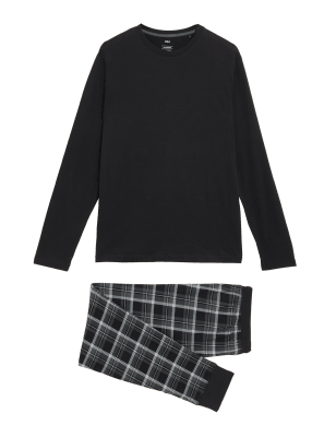 

Mens M&S Collection Superweicher Schlafanzugset aus reiner Baumwolle mit Karomuster - Grey Mix, Grey Mix