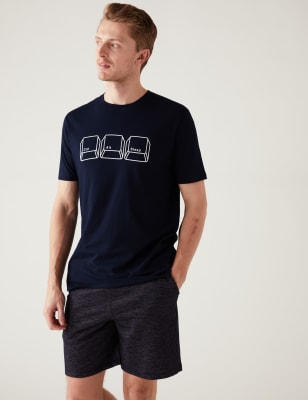 

Mens M&S Collection Lounge-Oberteil aus reiner Baumwolle mit Computermotiv - Dark Navy, Dark Navy
