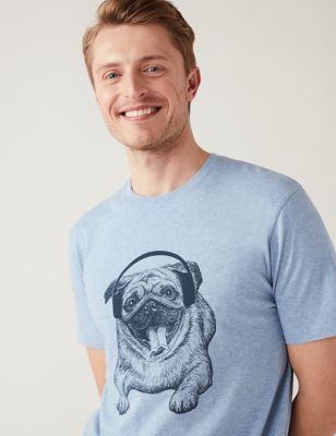 

Mens M&S Collection Pure Cotton Pug Graphic Loungewear Top - Blue Marl, Blue Marl