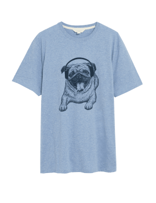 

M&S Collection Top informal 100% algodón con gráfico de pugMens - Blue Marl, Blue Marl