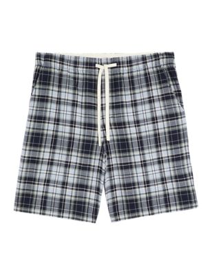 

Mens M&S Collection Pure Cotton Checked Loungewear Shorts - Blue Mix, Blue Mix