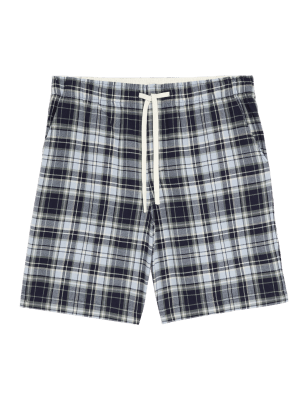 

Mens M&S Collection Pure Cotton Checked Loungewear Shorts - Blue Mix, Blue Mix