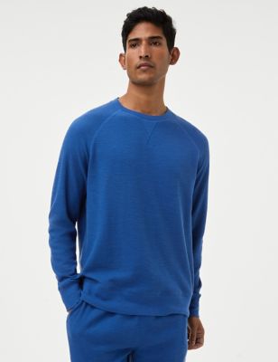 

Mens M&S Collection Pure Cotton Waffle Loungewear Sweatshirt - Bright Blue, Bright Blue