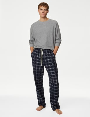 

Mens M&S Collection Brushed Cotton Checked Loungewear Bottoms - Navy Mix, Navy Mix