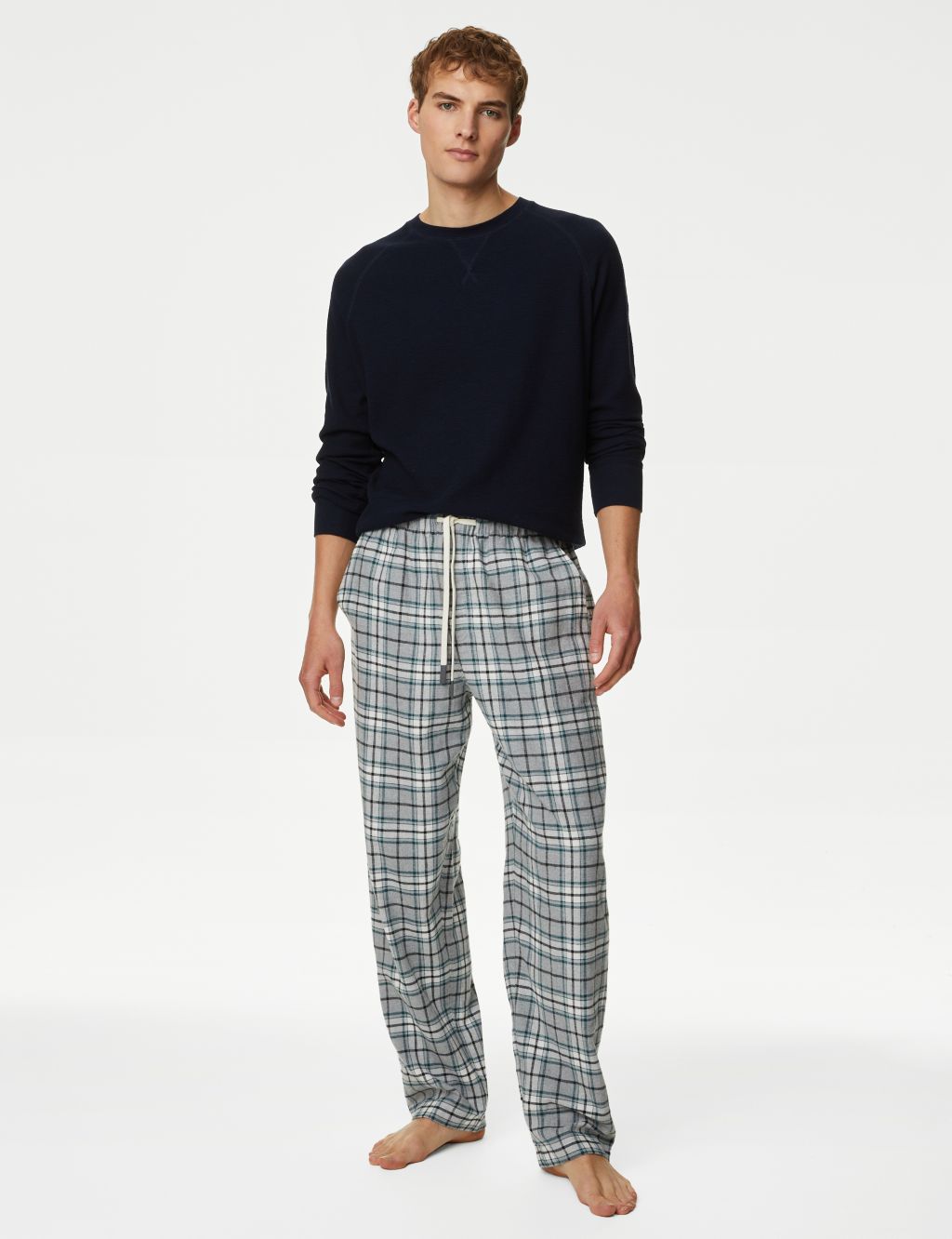 Brushed Cotton Checked Loungewear Bottoms image 1