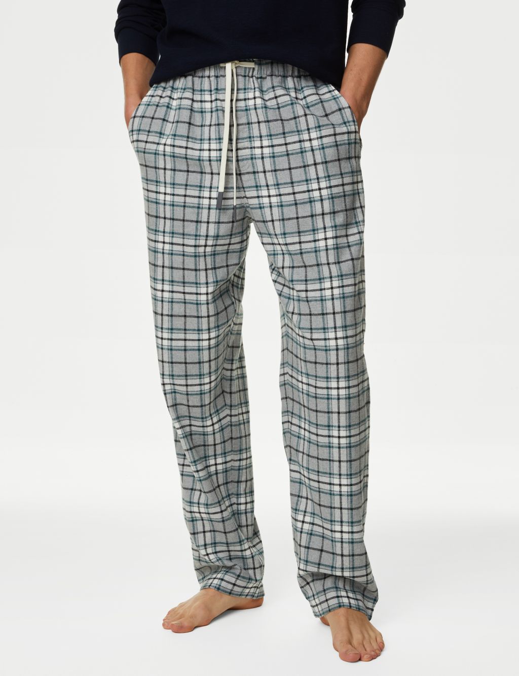 Brushed Cotton Checked Loungewear Bottoms image 3