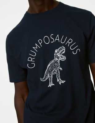 

Mens M&S Collection Pure Cotton Dinosaur Graphic Loungewear Top - Navy Mix, Navy Mix