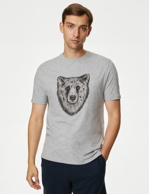 

Mens M&S Collection Pure Cotton Bear Graphic Loungewear Top - Grey Mix, Grey Mix