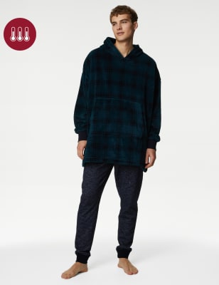 

Mens M&S Collection Fleece Checked Supersoft Oversized Hoodie - Dark Green Mix, Dark Green Mix