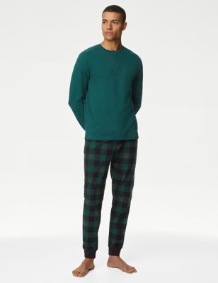 

Mens M&S Collection Supersoft Checked Loungewear Bottoms - Green Mix, Green Mix
