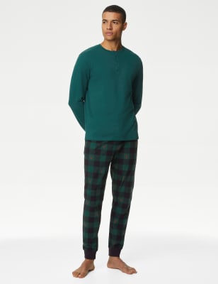 

Mens M&S Collection Supersoft Checked Loungewear Bottoms - Green Mix, Green Mix