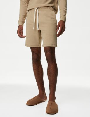 M&S Mens Cotton Rich Loungewear Shorts - Sand, Sand,Light Blue
