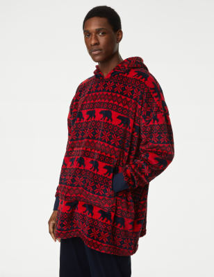 

Mens M&S Collection Fleece Supersoft Printed Oversized Hoodie - Red Mix, Red Mix