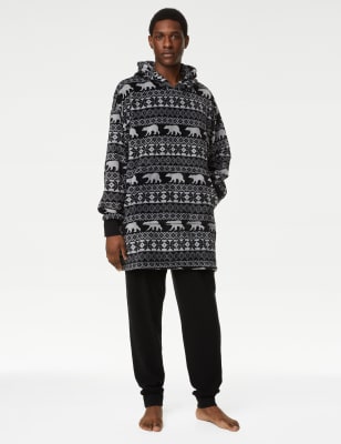 

Mens M&S Collection Fleece Supersoft Printed Oversized Hoodie - Black Mix, Black Mix