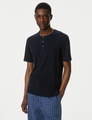 

Mens M&S Collection Pure Cotton Ribbed Loungewear Top - Navy Mix, Navy Mix