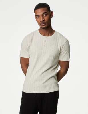 

Mens M&S Collection Pure Cotton Ribbed Loungewear Top - Ecru Mix, Ecru Mix