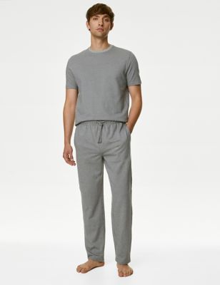 M&S Mens Pure Cotton Jersey Pyjama Bottoms - L - Grey Mix, Grey Mix