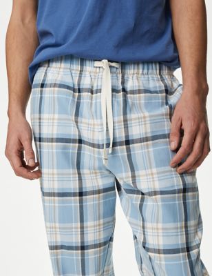 

Mens M&S Collection Pure Cotton Checked Loungewear Bottoms - Blue Mix, Blue Mix