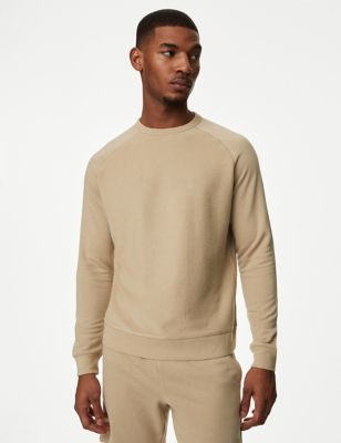 M&S Men's Cotton Rich Loungewear Sweatshirt - Sand, Sand,Light Blue