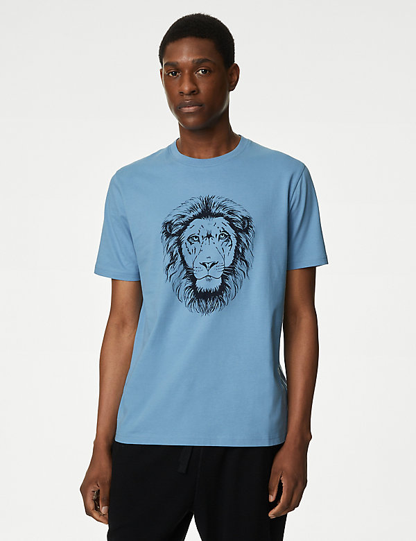 Puur katoenen T-shirt met grafisch leeuwenmotief - NL