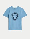 חולצת טי עם כיתוב Lion מכותנה טהורה