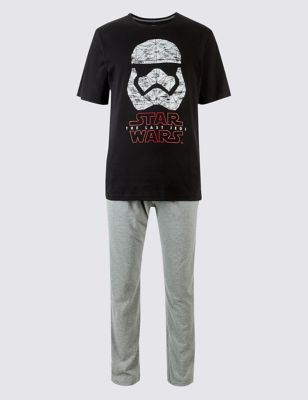 New M&S Black Mix Pure Cotton Star Wars Pyjamas Sz Large