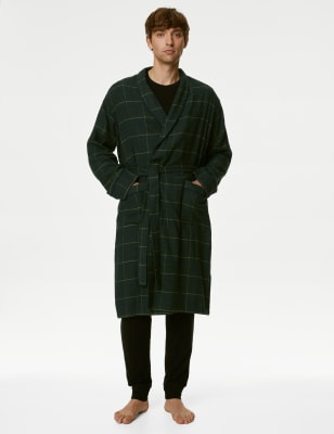 

Mens M&S Collection Pure Cotton Checked Dressing Gown - Green Mix, Green Mix