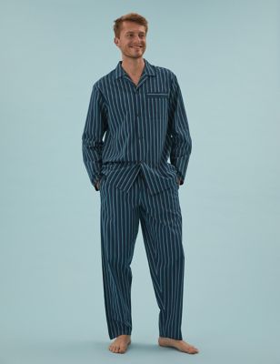 

Mens M&S Collection Pure Cotton Shadow Stripe Pyjama Set - Teal Mix, Teal Mix