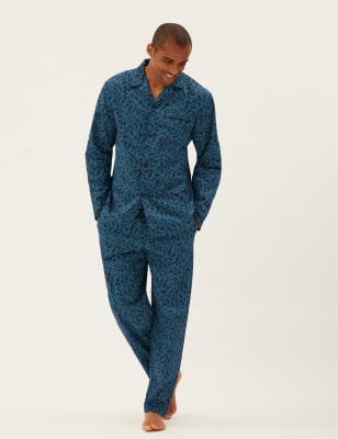 

Mens M&S Collection Pure Cotton Leaf Print Pyjama Set - Teal Mix, Teal Mix