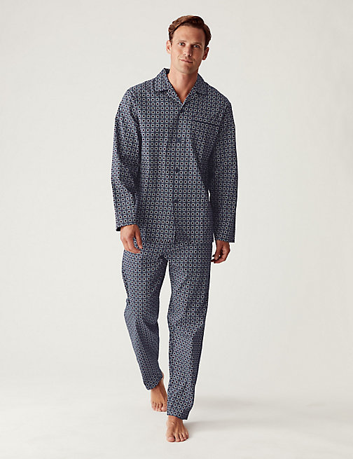 Marks And Spencer Mens M&S Collection Pure Cotton Mosaic Print Pyjama Set - Burgundy Mix, Burgundy Mix