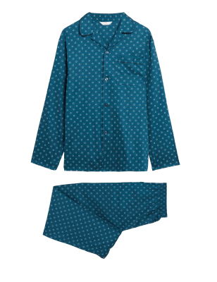 

Mens M&S Collection Pure Cotton Geometric Print Pyjama Set - Teal Mix, Teal Mix