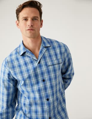 

Mens M&S Collection Schlafanzug aus reiner Baumwolle mit Karomuster - Blue Mix, Blue Mix