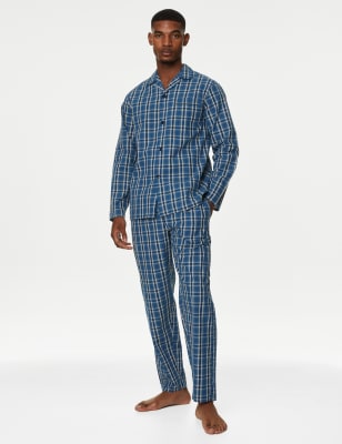 

Mens M&S Collection Pure Cotton Checked Pyjama Set - Blue Mix, Blue Mix